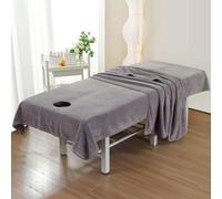 Massage Bed Cover Sheet 200×100 210×120, Microfibre Beauty Bed Cover with Face Hole Soft Washable SPA Massage Table Face Towel Suitable for Salons SPA and Therapists(Gray,210x120cm(no Hole))
