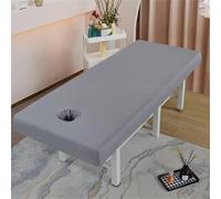 Massage Bed Cover With Face Hole Waterproof Oil-Proof Spa Couch Lounger Table Cover Beauty Bed Protective Sheet Washable Sanitary Barrier Protective Fitted Elastic Cord Edge (185x70 cm,Grey)