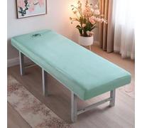 Massage Bed Sheet with Face Hole, Beauty Cover Single Layer Couch Covers Salon SPA Sheets Washable Reusable Elastic Cord Edge All-Round Wrap Fitted All Seasons(Green,60x180cm)