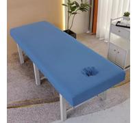 Massage Bed Sheet with Face Hole, Beauty Cover Single Layer Couch Covers Salon SPA Sheets Washable Reusable Elastic Cord Edge All-Round Wrap Fitted All Seasons(Blue,60x180cm)