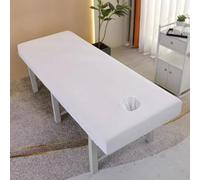 Massage Bed Sheet with Face Hole, Beauty Cover Single Layer Couch Covers Salon SPA Sheets Washable Reusable Elastic Cord Edge All-Round Wrap Fitted All Seasons(White,80x190cm)