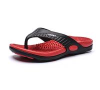 Massage Flip Flops for Men & Women, with Arch Support, Summer Breathable Beach Shoes, Acupressure Sandals, Massage Slippers, Relief Plantar Fasciitis, Heel Arch, Arthritis Pain, Red Excursion Plain