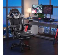Massage Gaming Chair Leather Racing Office Executive Recliner With Leg Rest Grey
