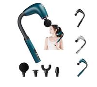 Massage Gun with Upgraded Extension Handle, U-Shaped Back Massager, 9 Speed Levels 4 Massage Heads, Handheld Percussion Massager for Pain Relief, Back Neck Shoulder Muscle Relaxation (Blue)