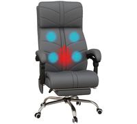 Massage Office Chair Heated Reclining PU Leather Footrest Ergonomic Grey
