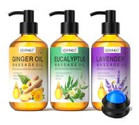 Massage Oil Set for Massage Therapy,Lymphatic Drainage Ginger Oil, Lavender Oil, Sore Muscle Eucalyptus Massage Oils &Massage Ball for Date Night, 3x100ml