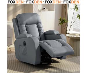 Massage Recliner Armchair, PU Leather Recliner Chair, Grey 82W x 99D x 103H cm