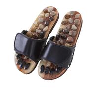 Massage Slippers Pebbles Massage Slippers Rotating Feet Sandals Adjustable Relaxation Foot Massager Shoes(Black,35-36)