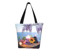 Massage Stones With Flower Fashion Canvas Tote Bag With All Over Print Design,Large Reusable Shopper Tote With Double Handles,Beach Tote, Weekend Bag