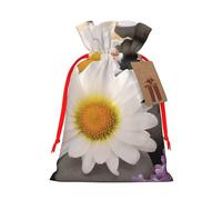 Massage Stones with Flower Printed Christmas Drawstring Bags,S | Reusable Xmas Gift Storage Bags, Red Ribbon