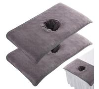 Massage Table Face Towel, 2pcs 16x32inch Absorbent Massage Bed Facial Towels with Face Hole, Reusable Spa Beauty Bed Cover for Skin Care (Gray)