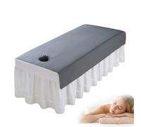 Massage Table Sheet 31x79 in, Face Hole, Waterproof Washable, Gray | 100 percent polyester, breathable TPU film, oil and wax protection, elastic edges, esthetician and tattoo artist use