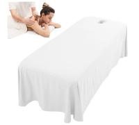 Massage Table Sheets, 190x80cm SPA Bed Cover with Face Hole, Washable Massage Table Skirt, Simply Salon Bedskirt for Salon Massage (White)