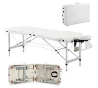 Massage Table White PVC Leather 215x60cm Aluminium Frame Adjustable 61-84cm Pro