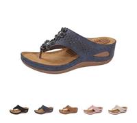 Massage Toe Separator Women's Summer Wedge Heel Sliders Platform Summer Sandals Non-Slip Casual Shoes Boho Flip Flops Breathable Slippers Comfortable Mules Lightweight Sandals, blue, 6 UK