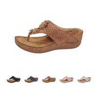 Massage Toe Separator Women's Summer Wedge Heel Sliders Platform Summer Sandals Non-Slip Casual Shoes Boho Flip Flops Breathable Slippers Comfortable Mules Lightweight Sandals, brown, 7 UK