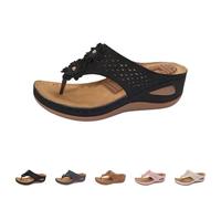Massage Toe Separator Women's Summer Wedge Heel Sliders Platform Summer Sandals Non-Slip Casual Shoes Boho Flip Flops Breathable Slippers Comfortable Mules Lightweight Sandals, black, 9 UK