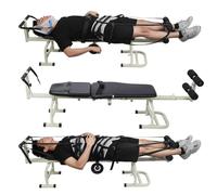 Massage Traction Table Cervical Lumbar Stretching Device with Ergonomic Handwheel for Neck Back Pain Relief, Portable Steel Frame Body Inversion Bench 190cm Black