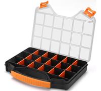 Massca Hardware Organizer box with dividers - 18 Compartments Small Parts Organizer with Accessible Hinged Lid - Durable Plastic Screw Organizer Store Nuts, Bolts, Screws, Nails, & Small Hardware