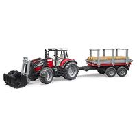 Bruder Toys 02046 Massey Ferguson 7480 Tractor Timber Trailer Logs + Grab Loader