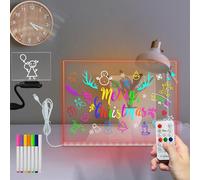 Masshomi 15 * 11 inch 7 Color Change LED Glowing Message Acrylic Writing Board dimming Remote Control Timer Plug in 7 Color Markers Kid draw Painting Bedside Lamp Memo Menu To do listing