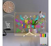 Masshomi 15 * 11 inch Light up Acrylic Dry Erase Board with Stand 7 Color Markers DIY Rewritable Message Note Clear Board Neon Sign Dimming Night Light for Desk Kid