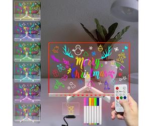 Masshomi 7.8 * 11 inch Acrylic Dry Erase Board with Stand 7 Colors Change 7 Marker Remote Control LED Sign Light Up DIY Writing Drawing Message Note Board Memo Menu to do List