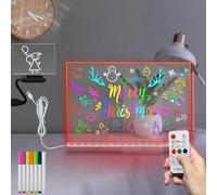 Masshomi A4 Size DIY RGB 7 Color Change Remote Control Message Dry Erase Acrylic Dimming Timer 7 Color Markers USB Cable Portable Glow Noteboard to do List Memo Menu Calandar 7.8 * 11 inch