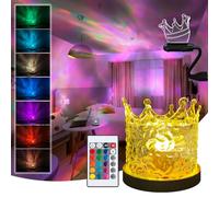 Masshomi Crown Desk Lamp Northern Light Ocean Wave Projector 16 Color Change Touch Remote Control USB Charge,Projective Illusion Night Light for Bedroom Nursery Living Bar Coffee Shop…