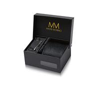 Massi Morino Black Paisley Tie and Pocket Square Set for Men in ufflinks, Tie Clip and Gift Box I Men’s Tie Set for Weddings