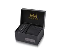 Massi Morino Black Square Tie and Pocket Square Set for Men in ufflinks, Tie Clip and Gift Box | Men’s Tie Set for Weddings