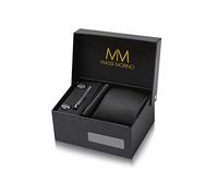 Massi Morino Black Tie and Pocket Square Set for Men in ufflinks, Tie Clip and Gift Box | Men’s Tie Set for Weddings