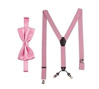 Massi Morino braces with bow tie pink set for men and women I Y-shaped braces elasticated with extra strong clips - 3.5cm wide - adjustable length I Pre-tied tie for suit