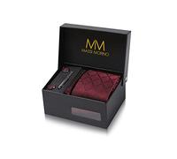 Massi Morino Burgundy Square Tie and Pocket Square Set for Men in ufflinks, Tie Clip and Gift Box | Men’s Tie Set for Weddings