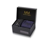 Massi Morino Dark Blue Paisley Tie and Pocket Square Set for Men in ufflinks, Tie Clip and Gift Box | Men’s Tie Set for Weddings