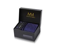 Massi Morino Dark Blue Square Tie and Pocket Square Set for Men in ufflinks, Tie Clip and Gift Box | Men’s Tie Set for Weddings