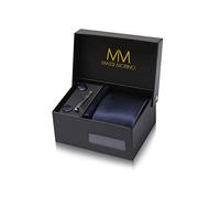 Massi Morino Dark Blue Tie and Pocket Square Set for Men in ufflinks, Tie Clip and Gift Box | Men’s Tie Set for Weddings