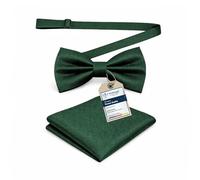 Massi Morino dark green bow set with pocket square - Adjustable men's suit accessory for wedding | One size