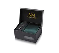 Massi Morino Dark Green Tie and Pocket Square Set for Men in ufflinks, Tie Clip and Gift Box | Men’s Tie Set for Weddings