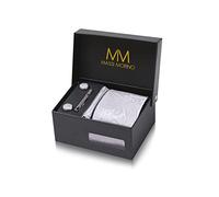 Massi Morino Grey Paisley Tie and Pocket Square Set for Men in ufflinks, Tie Clip and Gift Box | Men’s Tie Set for Weddings