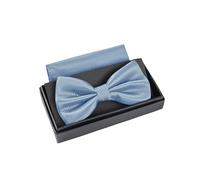 Massi Morino light blue pre-tied bow set with pocket square - Men's formal wear for wedding | Adjustable, one size
