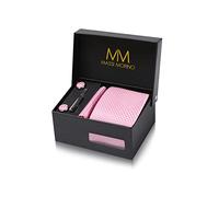 Massi Morino Pink Checkered Tie and Pocket Square Set for Men in ufflinks, Tie Clip and Gift Box | Men’s Tie Set for Weddings