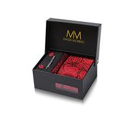 Massi Morino Red Paisley Tie and Pocket Square Set for Men in ufflinks, Tie Clip and Gift Box I Men’s Tie Set for Weddings