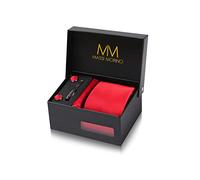 Massi Morino Red Tie and Pocket Square Set for Men in ufflinks, Tie Clip and Gift Box | Men’s Tie Set for Weddings