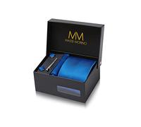 Massi Morino Royal Blue Tie and Pocket Square Set for Men in ufflinks, Tie Clip and Gift Box | Men’s Tie Set for Weddings