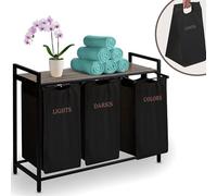 Massido Laundry Basket 3 Compartments 120 L with Laundry Bags and Shelf Laundry Sorter Laundry Rack Black 93 x 72 x 32 cm