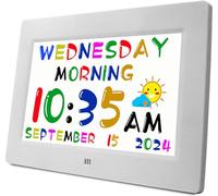 MASSII 2025 Digital Teaching Clock Talking Time, 24 Alarms Custom Reminders, Checklist to-Do List, Auto DST & Calendar Display, Sleep Trainer, Easy to Use for Kids Birthday Gift- White with Remote
