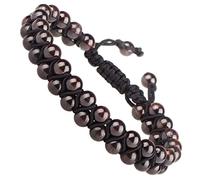 MASSIVE BEADS Natural Chakra Healing Power Crystals Macrame Bracelet Yoga Double Layer Stone Beads Gemstone Meditation Relax Anxiety Bangle for Unisex Women Men, 6mm, Garnet