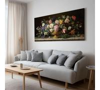 Massive Framed Canvas Wall Art, Floral Golden Vase Peony Rose Decor Poster Prints for Large Office, Gallery Wall Canvases Artwork - 140x70 cm
