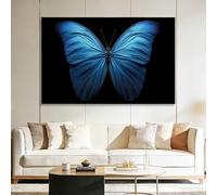 Massive Framed Canvas Wall Art, Nature Biology Insect Blue Butterfly Pictures for Large Office, Gallery Walls, Special Occasions - 140x70 cm